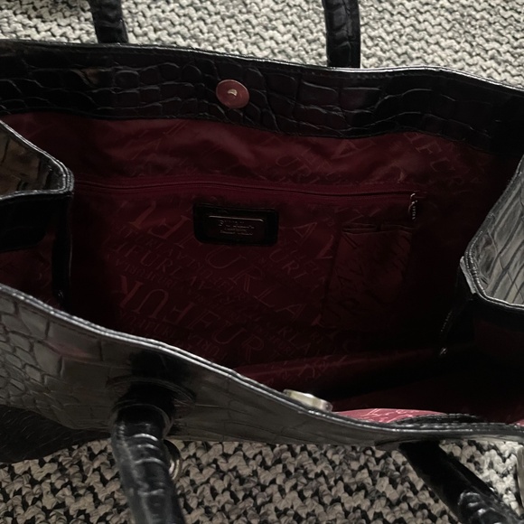 Furla Black Crocodile-Embossed Leather Tote Bag Chic - Picture 7 of 8